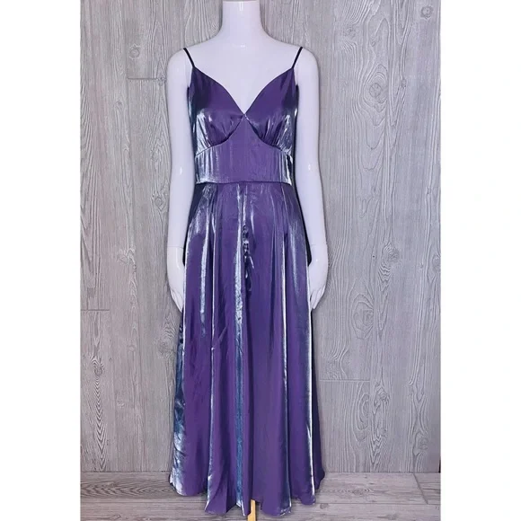 Romwe Dresses | Nwt Romwe Solid Metallic Purple Cami Dress Holographic Color Shifting Dress Sm | Color: Purple/Silver | Size: S | Scoy1's Closet